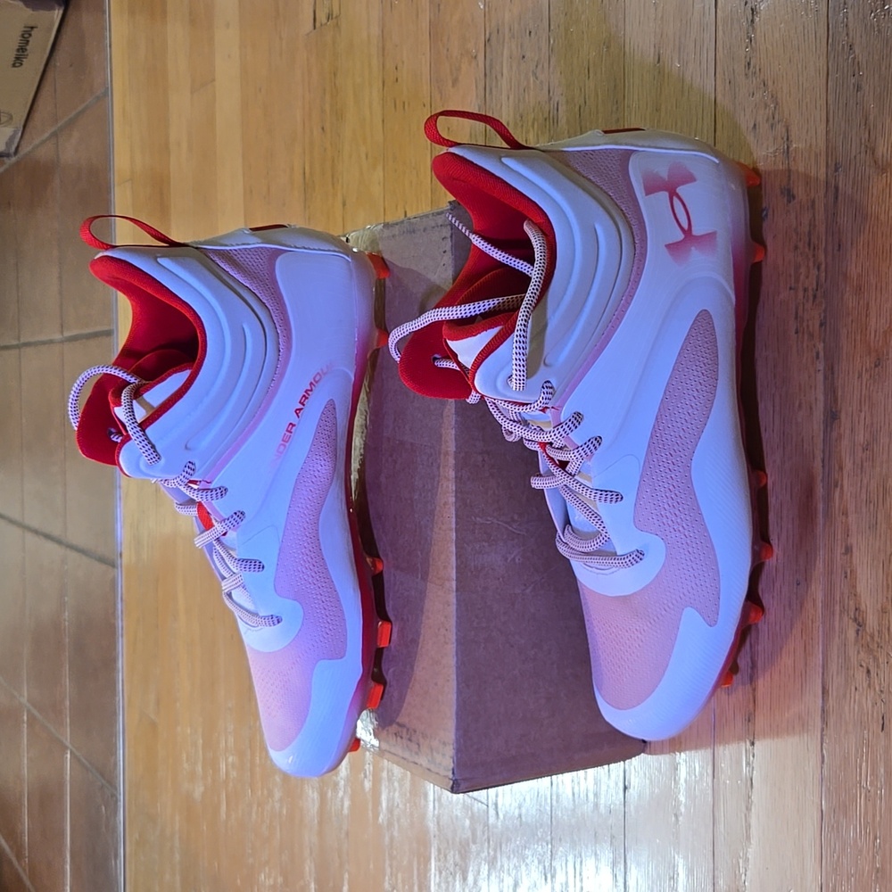 NIP Lacrosse Cleats Under Armour Command MC Mid Red & White  Men's 12